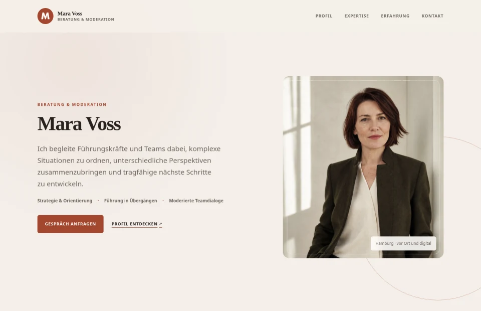 Startseite des Beispielprofils Mara Voss